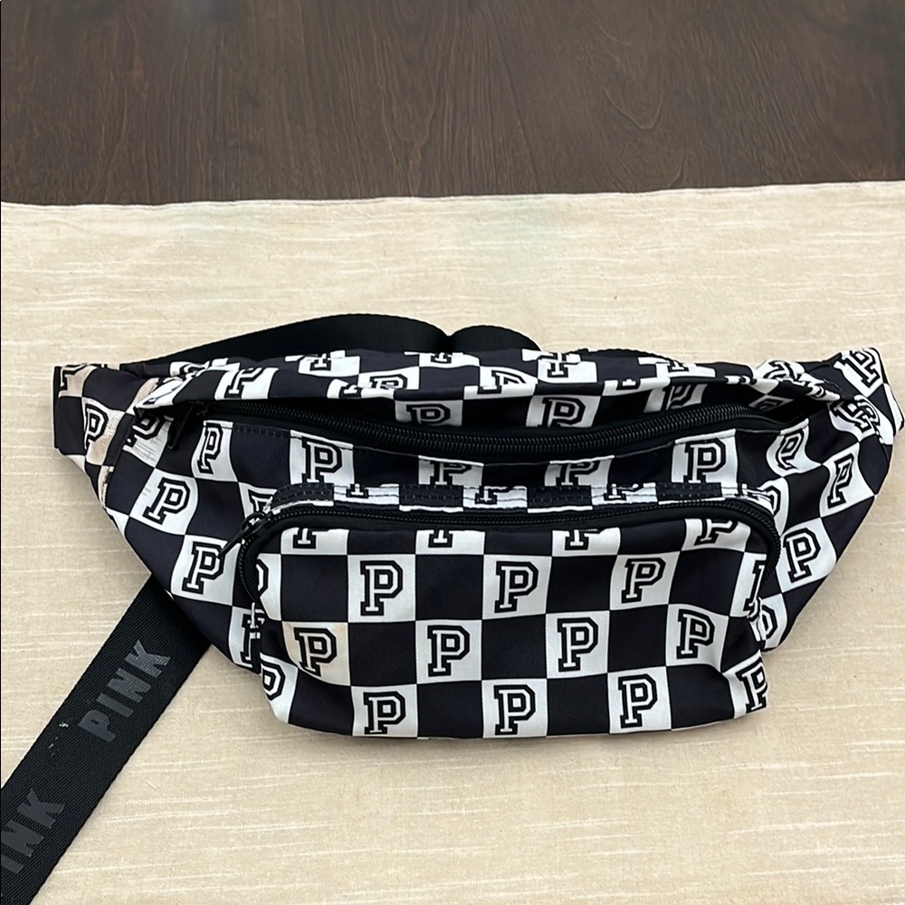 Pink Black and White Checkered Fanny Pack